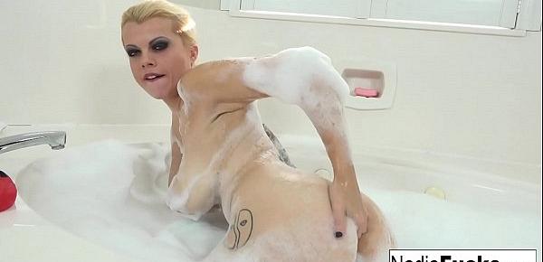  Sexy Big titty Nadia White masturbates in the bath